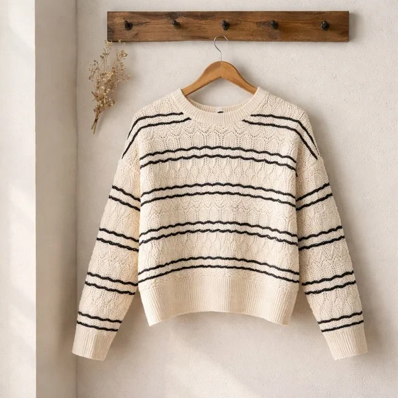 Striped Cream and Black Sweater! Vera Moda brand! Super sharp staple! - Picture 2 of 6